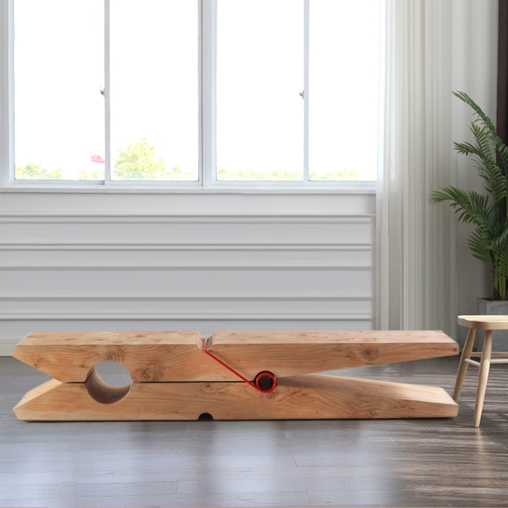 Modern 70.9" Bench Pine Wood Bench Entryway Bench window image