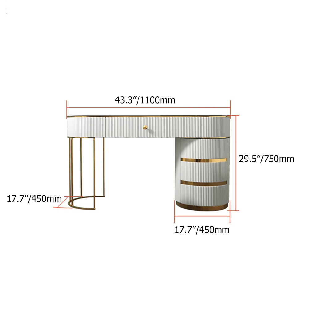 Modern White Makeup Vanity Sintered Stone Top 4 Drawers Cabinet Included Gold Finish window image