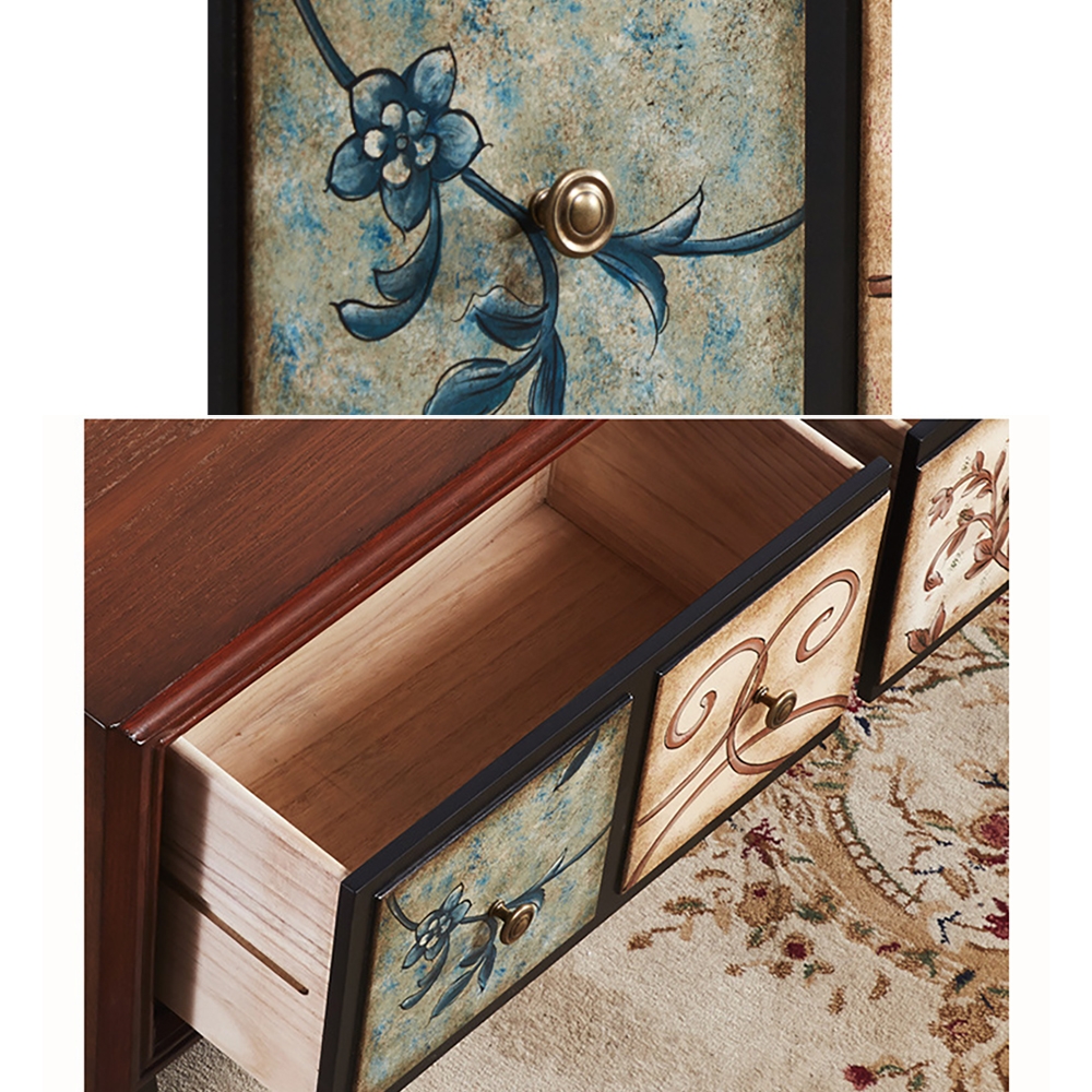 Farmhouse Wood Coffee Table with Drawers in Birch & MDF Mahogany Rustic window image