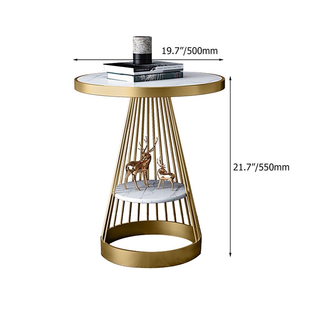 Modern End Table with Storage Marble Top & Metal Frame Side Table window image