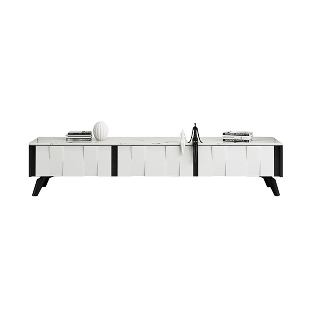 78" Italian TV Stand White Faux Marble Top Media Console with 3 Drawers window image