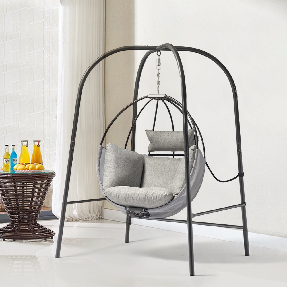Patio Hanging Chair with Steel Frame Stand and Removable Cushions window image