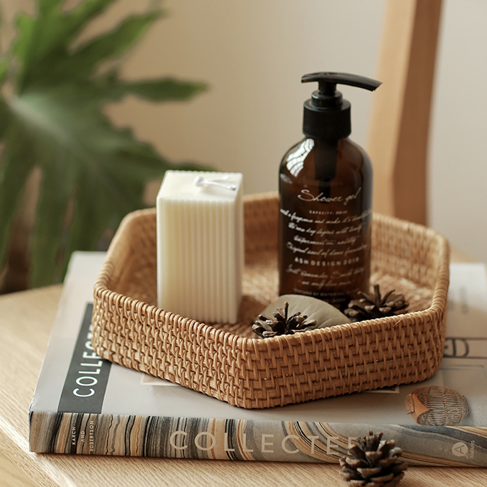 Rustic Rattan Desk Organizer in Natural Set of 2 window image