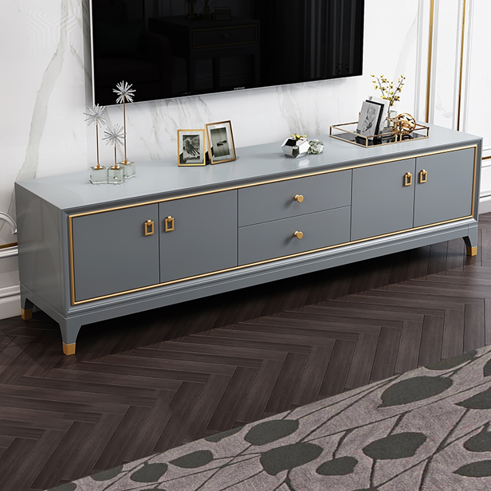 70" Minimalist Senior Gray TV Stand with Doors & Drawers in Small window image