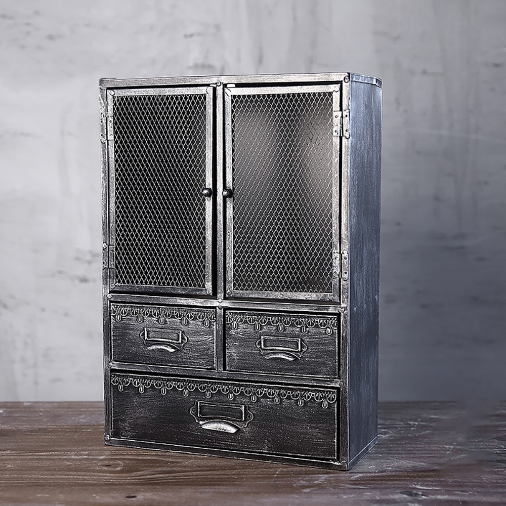 Retro Industrial Floating Shelves Storage Cabinet with Doors & Drawers window image