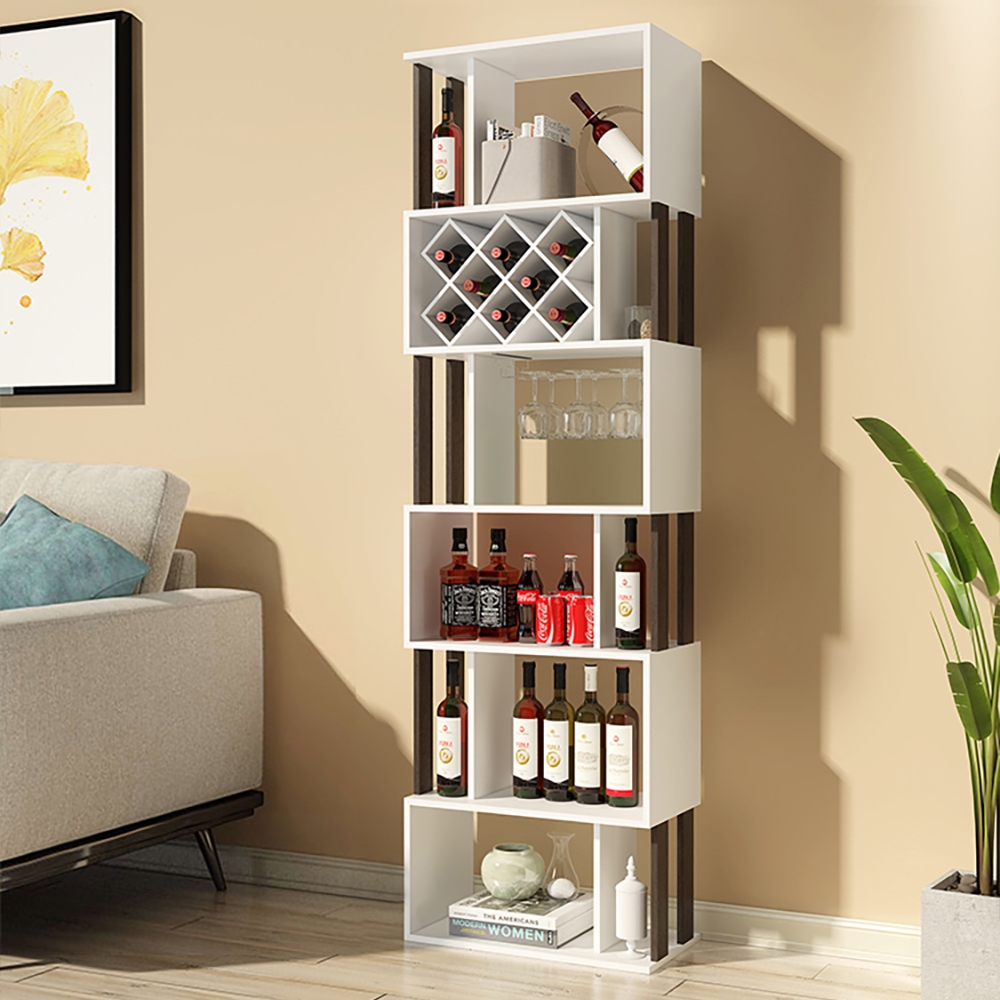 Farmhouse Wine Cabinet Wine Rack Unit for Home Bar 6-Tiered window image