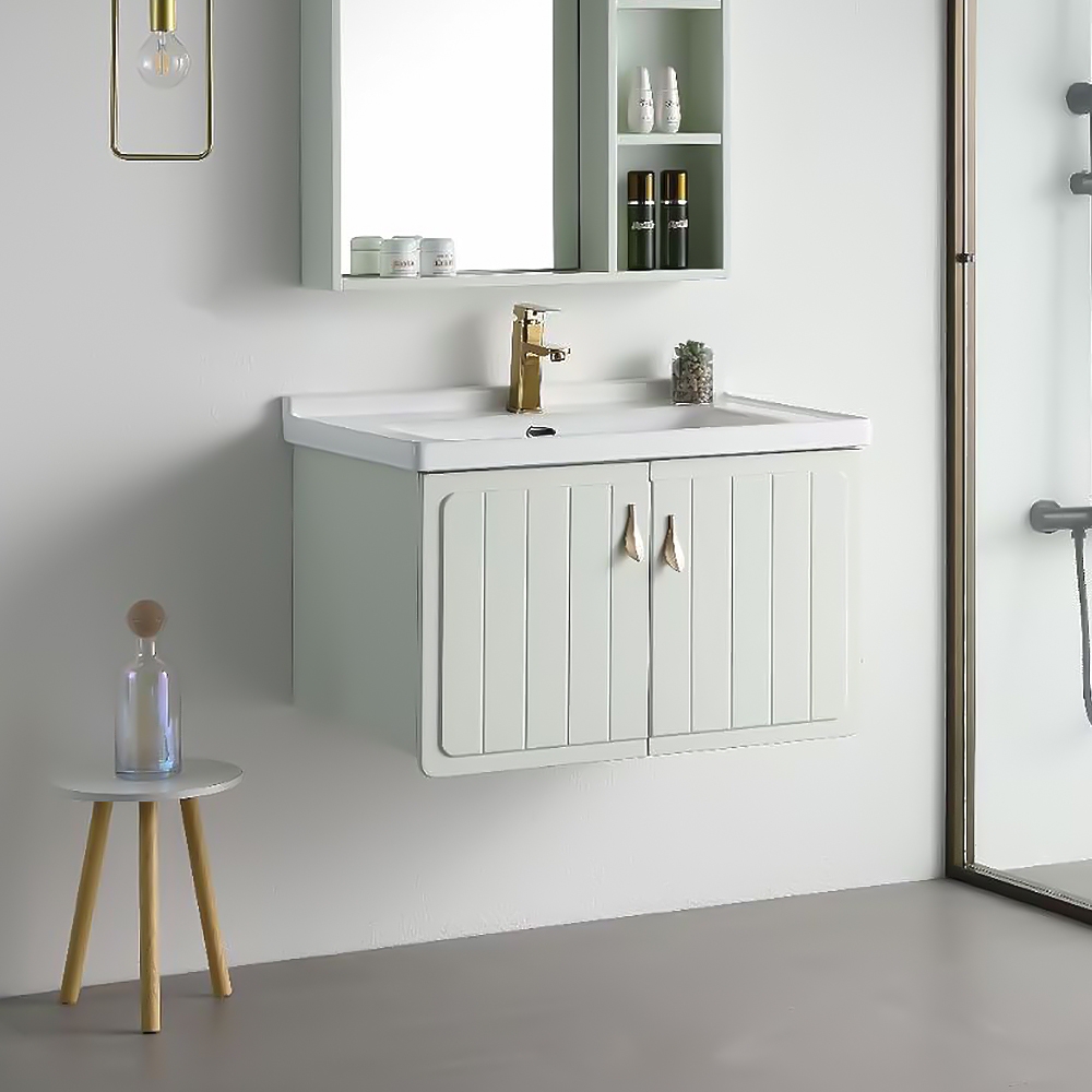 31.9" Modern Floating Bathroom Vanity Integral White Ceramic Sink 2-Door window image