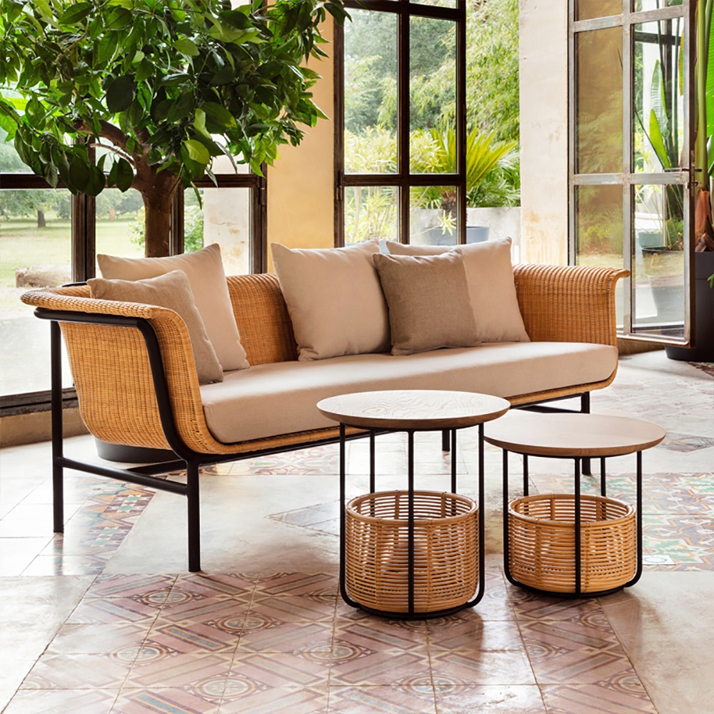 3-Seater Rattan Patio Sofa with Flared Arm and Pillow Back window image