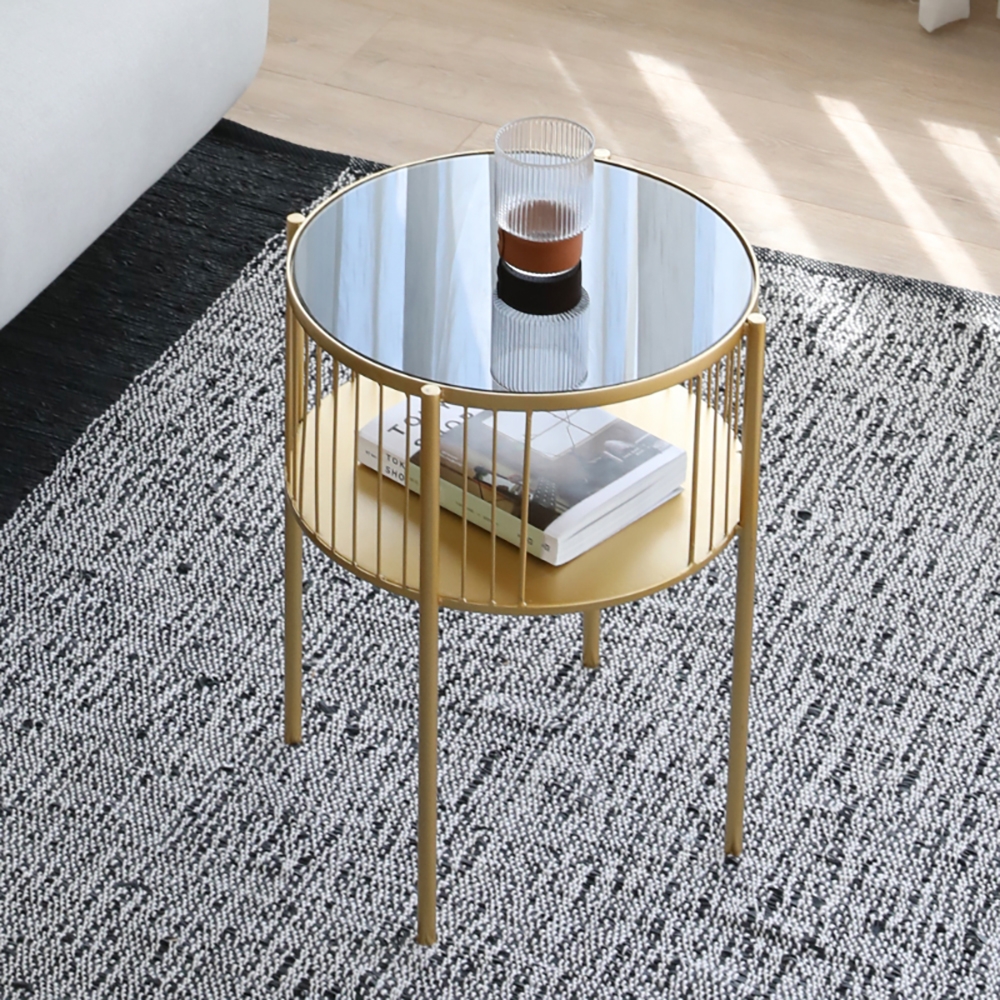Table de Bout Rond avec Cadre en Métal en Verre Trempé Doré image de fenêtre