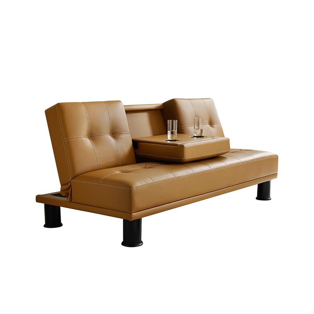 70.5" Full Sleeper Brown Sofa Leather Upholstered Convertible Sofa window image