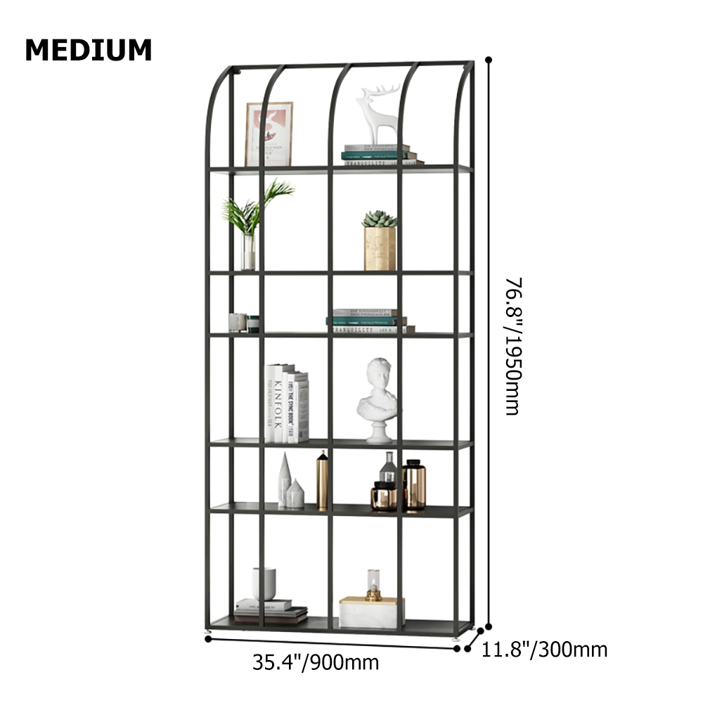 Black Contemporary Metal Etagere Bookshelf with 6-Tiered Shelving window image