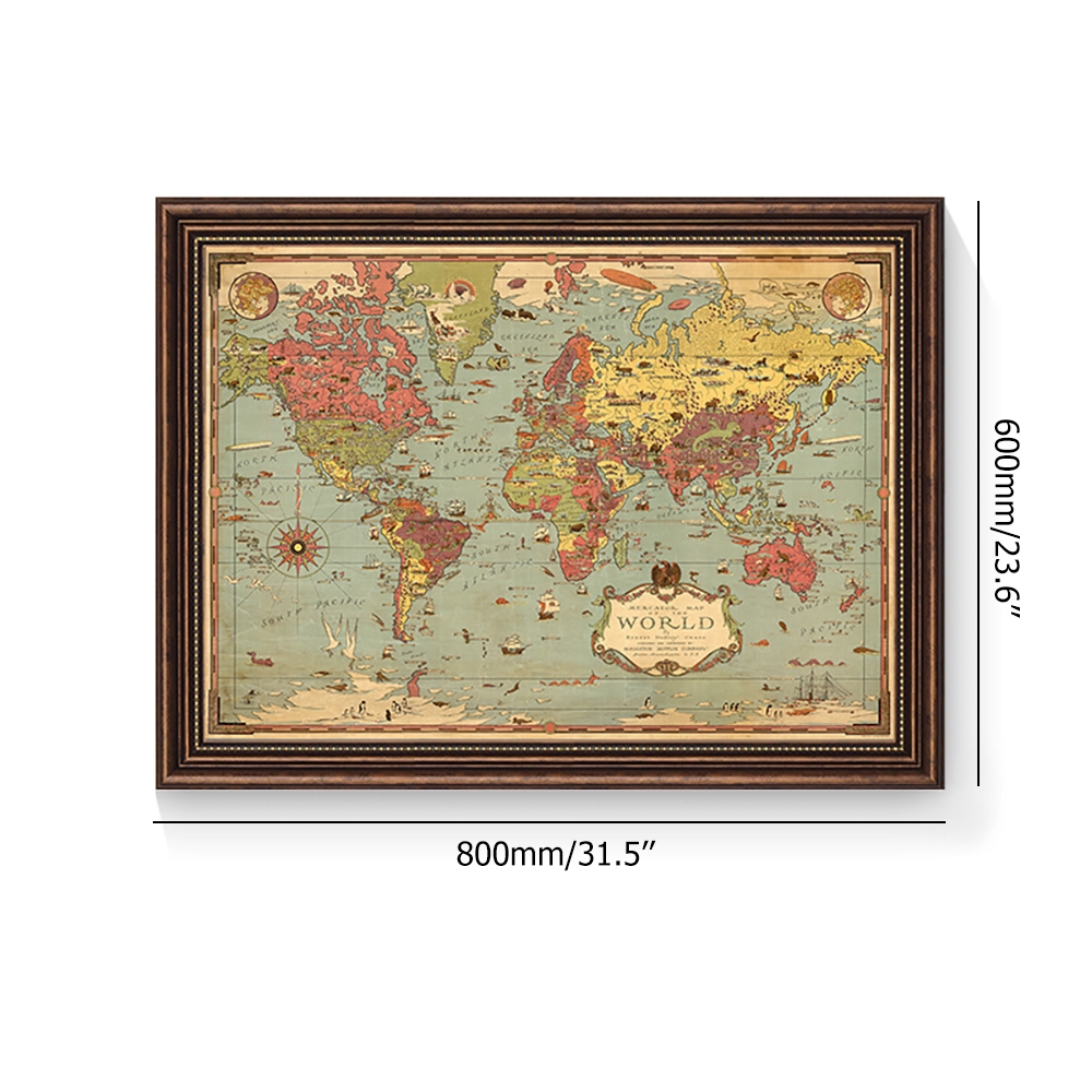 Retro Style Classical Frame Old World Map Wall Decor window image