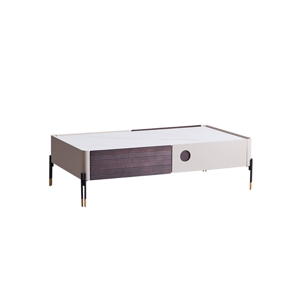 Modern White Coffee Table Decor with Storage Sintered Stone Top & Metal Legs window image