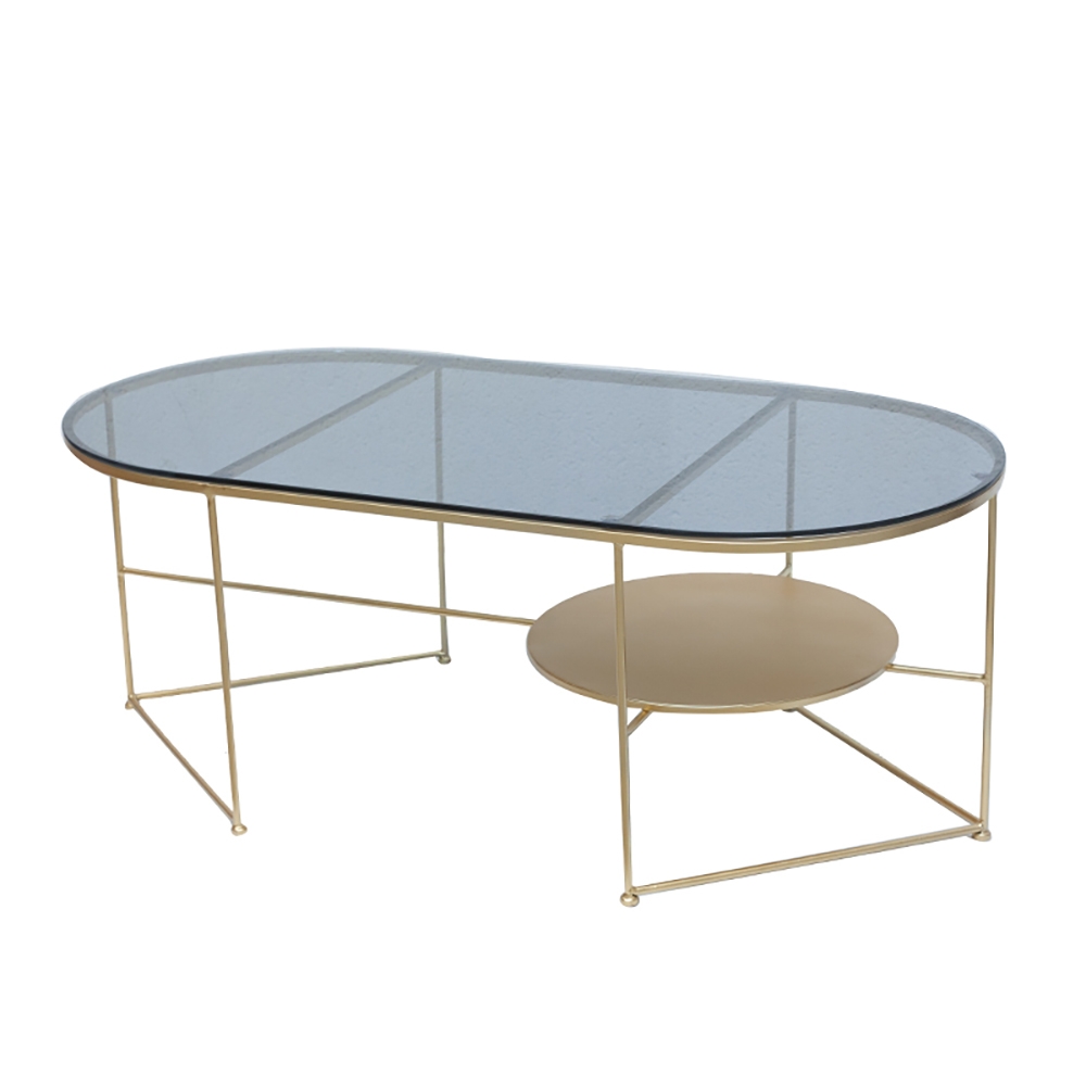 Modern Tempered Glass Coffee Table with Storage with Metal Frame in Gold/ Black window image