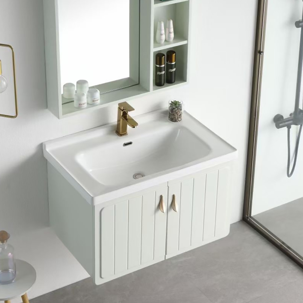 31.9" Modern Floating Bathroom Vanity Integral White Ceramic Sink 2-Door window image