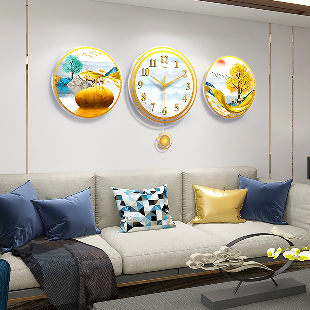3 Pieces Geometric Rounds Acrylic Oversized Wall Clock Modern Minimalist Pastoral Style window image