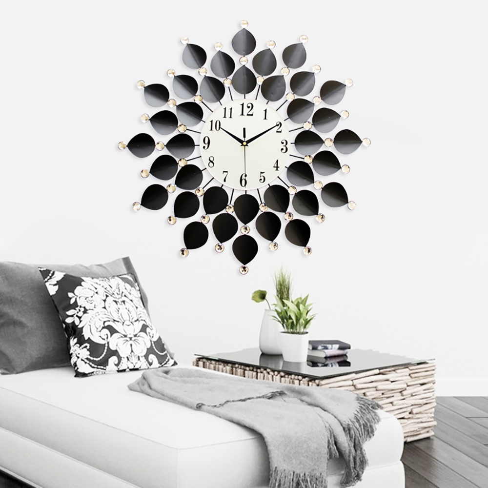 26.4" European Style Geometric Black Pattern Decorative Leaves Large Wall Clock window image