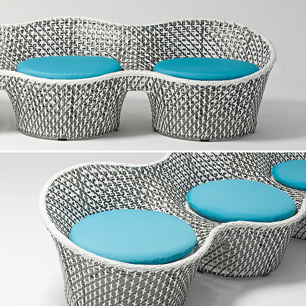 2400mm Outdoor Sofa Rattan with Blue Cushion 3-Seater Peanut-Shape window image