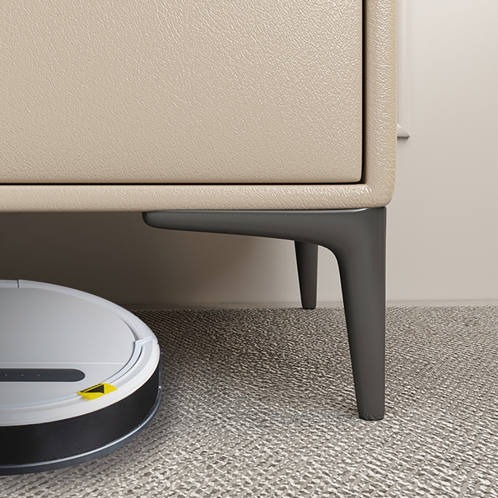 71" Beige TV Stand Sintered Stone 3-Drawer Microfiber Leather Upholstery Media Console window image