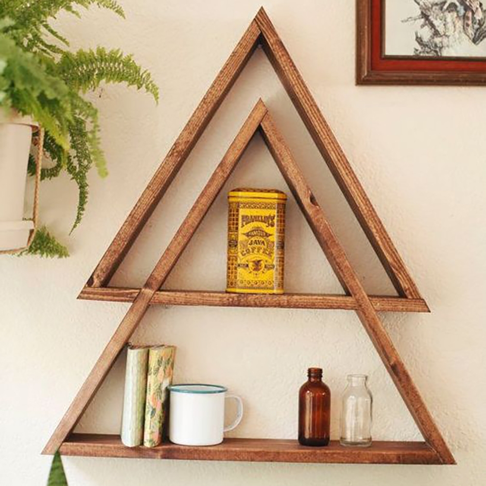 2-Tier Geometric Floating Shelves Wooden Decor Shelf window image