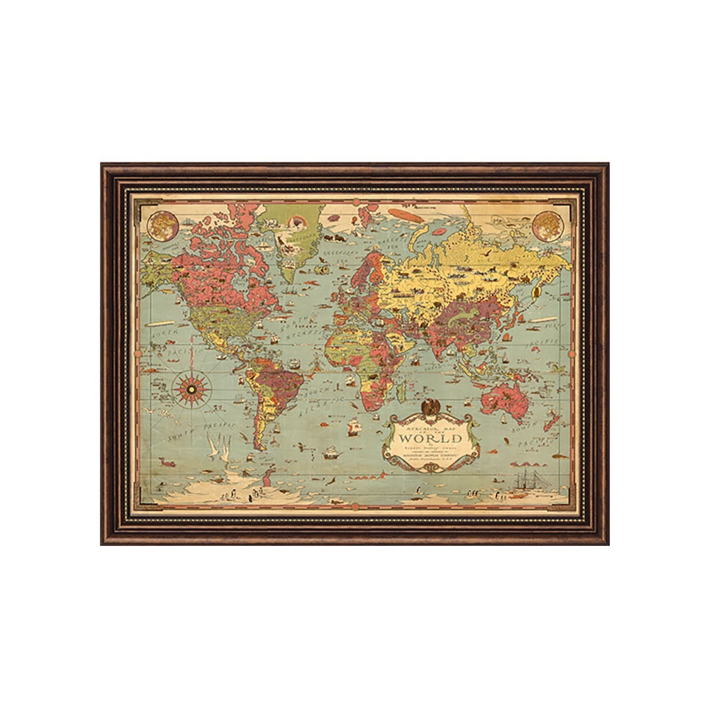 Retro Style Classical Frame Old World Map Wall Decor window image