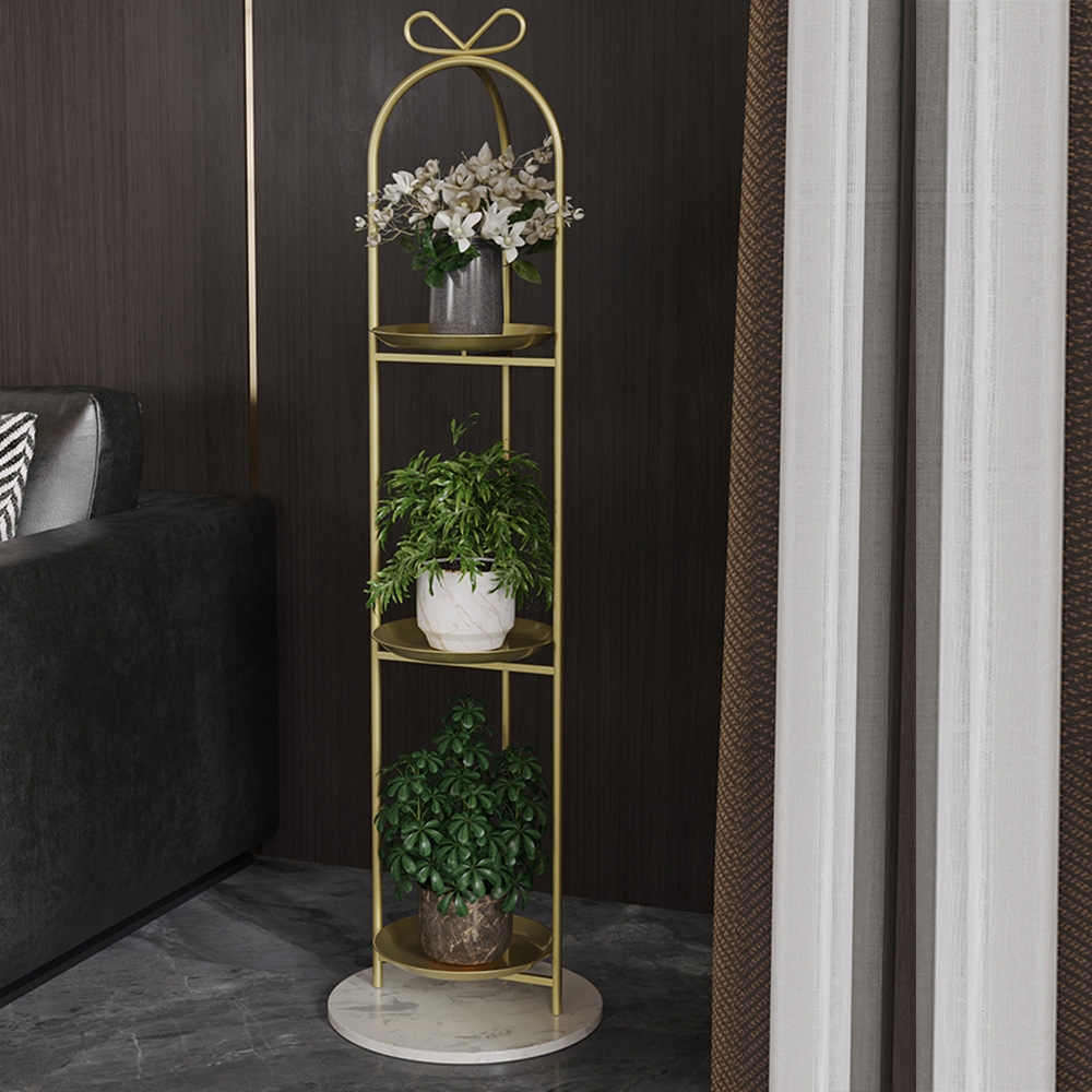 49.2" 3-Tier Round Metal Plant Stand Gold Flower Stand window image