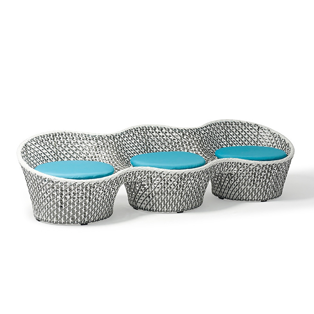 2400mm Outdoor Sofa Rattan with Blue Cushion 3-Seater Peanut-Shape window image