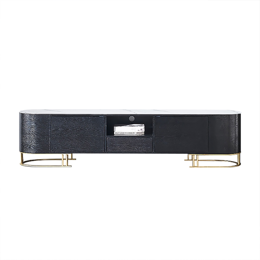 Oval TV Stand Sintered Stone Top Minimalist Media Console with Storage for TVs up to 85" window image