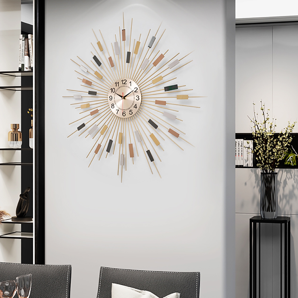 600mm Oversized Modern Wall Clock with Multi-colour Sunburst Shape Metal Frame window image