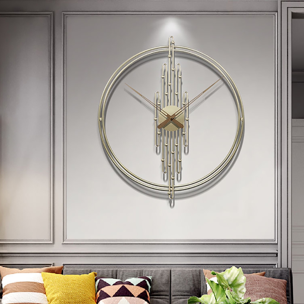 Small 3D Modern Design Oversized Golden Metal Round Wall Clock window image
