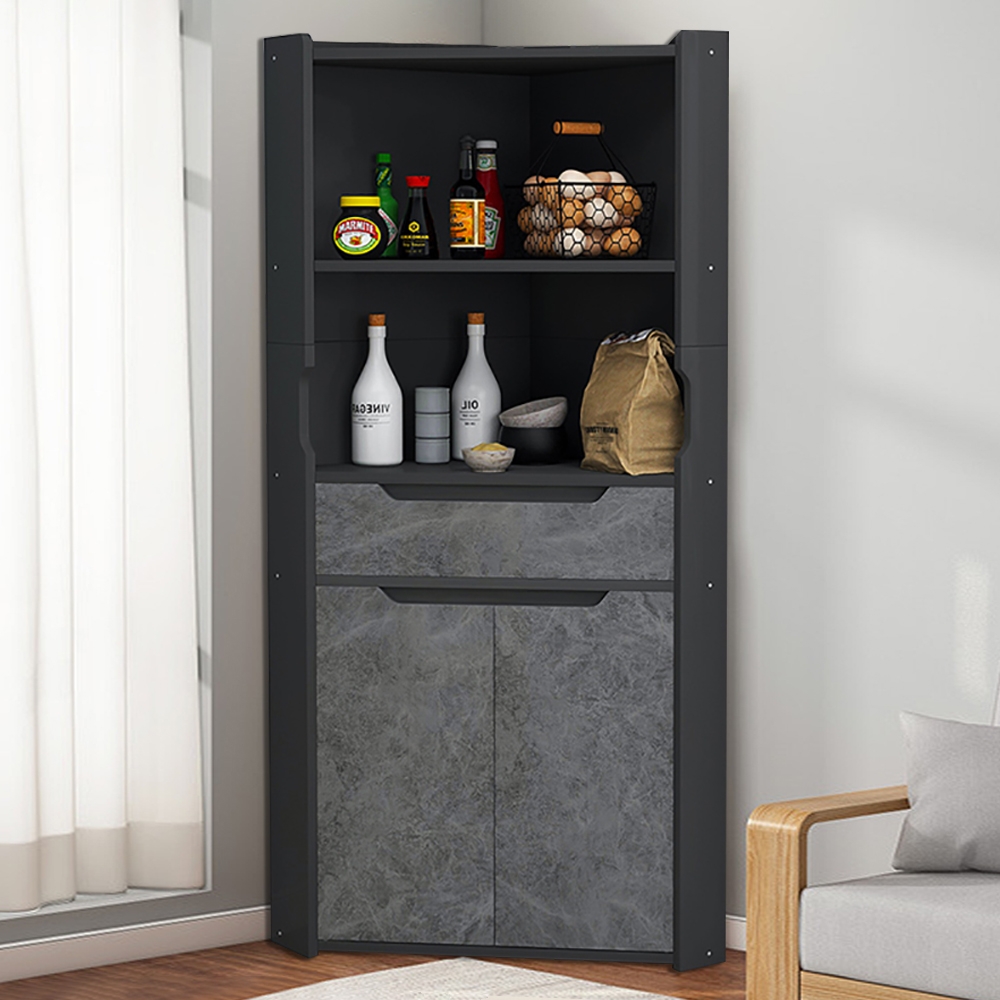 Contemporary Corner Shelf Cabinet in Black&Gray window image