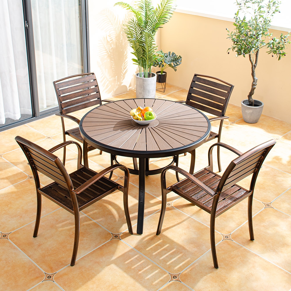 5-Pieces Patio Dining Set with Round Table and 4 Side Chair window image
