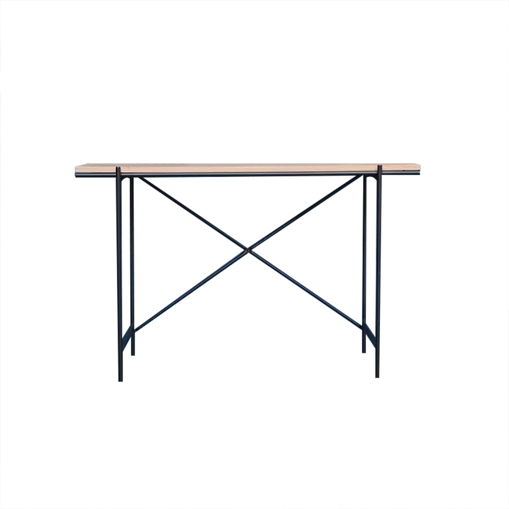 Modern Narrow Console Table with Oak Veneer Top & Metal Frame window image