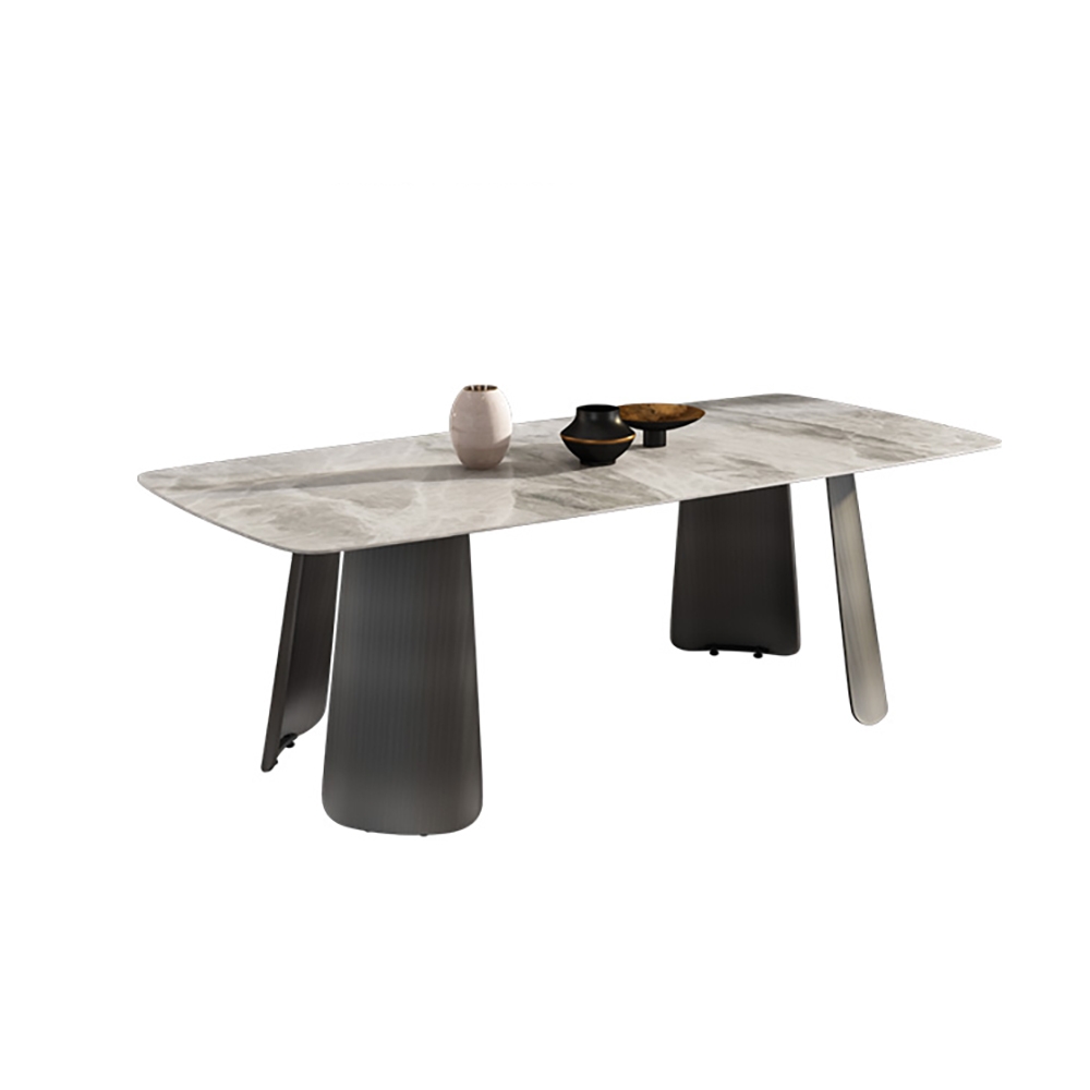 70.9" Modern Dining Table with Sintered Stone Top & Stainless Steel Pedestal Rectangle window image