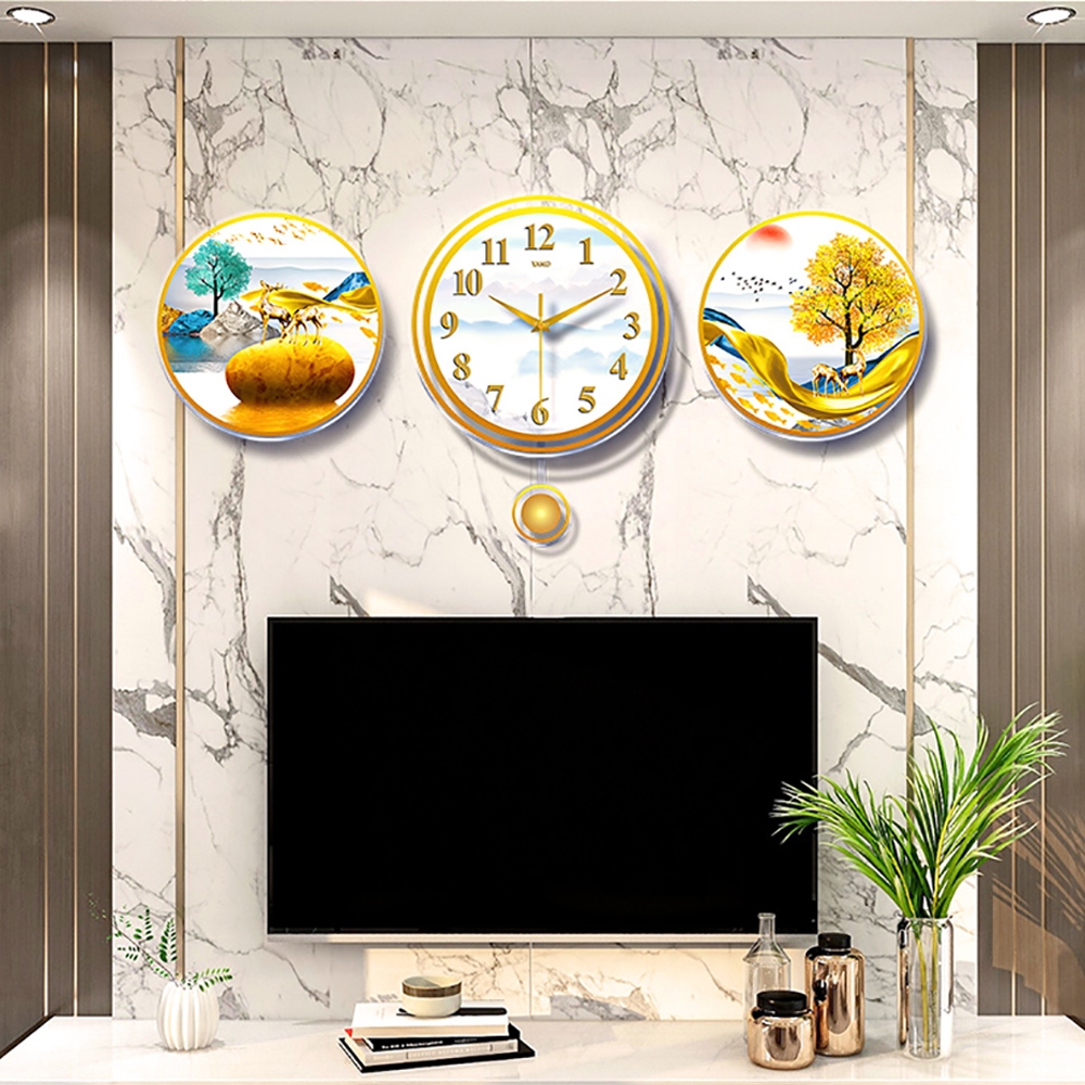 3 Pieces Geometric Rounds Acrylic Oversized Wall Clock Modern Minimalist Pastoral Style window image