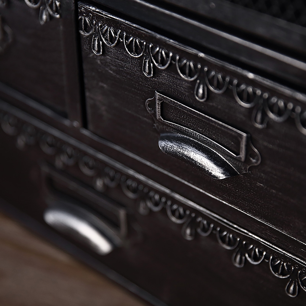 Retro Industrial Floating Shelves Storage Cabinet with Doors & Drawers window image