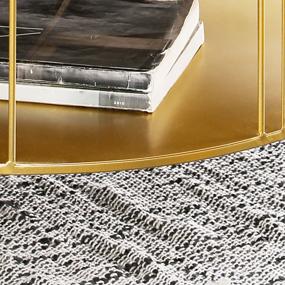 Table de Bout Rond avec Cadre en Métal en Verre Trempé Doré image de fenêtre