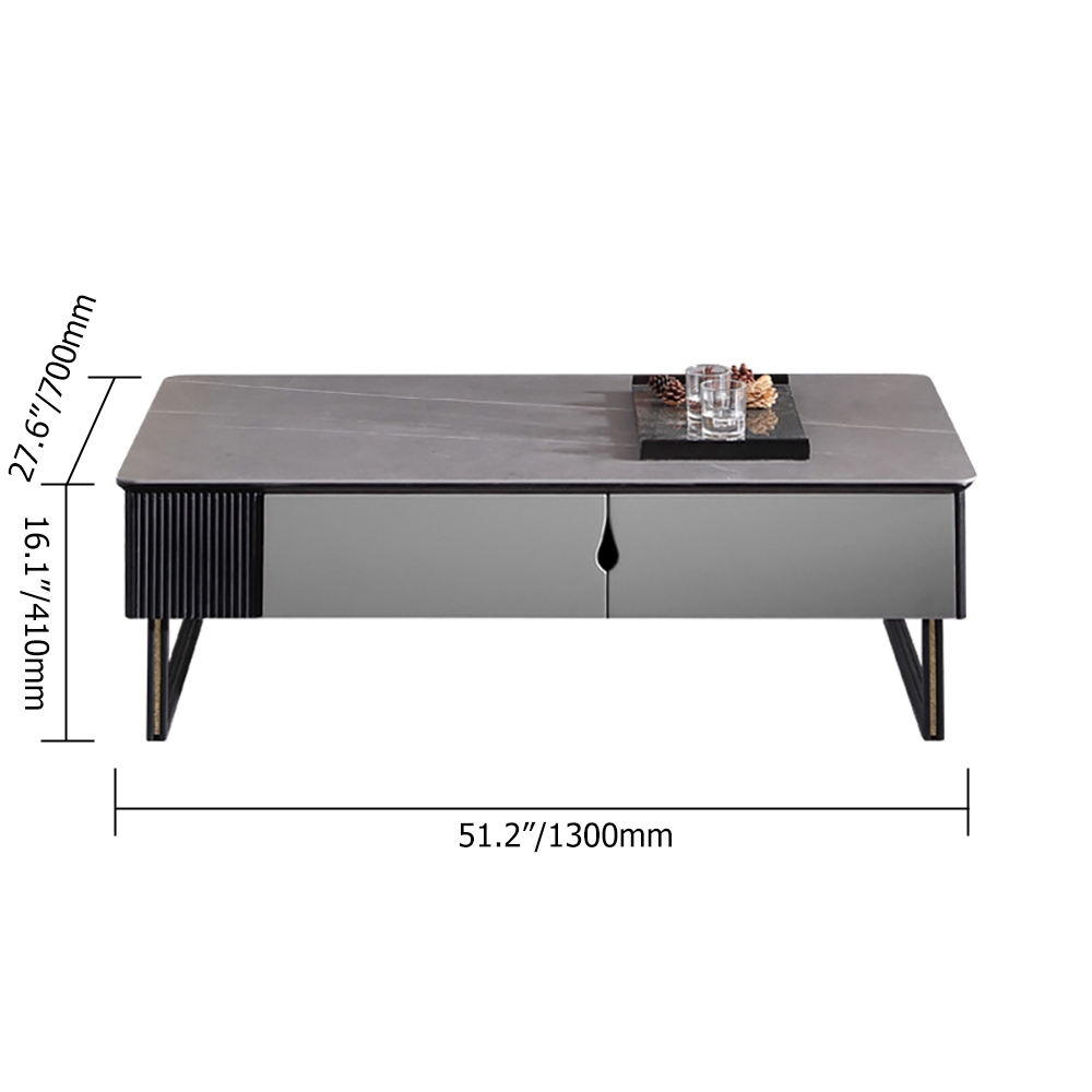 Modern Coffee Table with Drawers in Gray Sintered Stone Top & Carbon Steel Legs window image