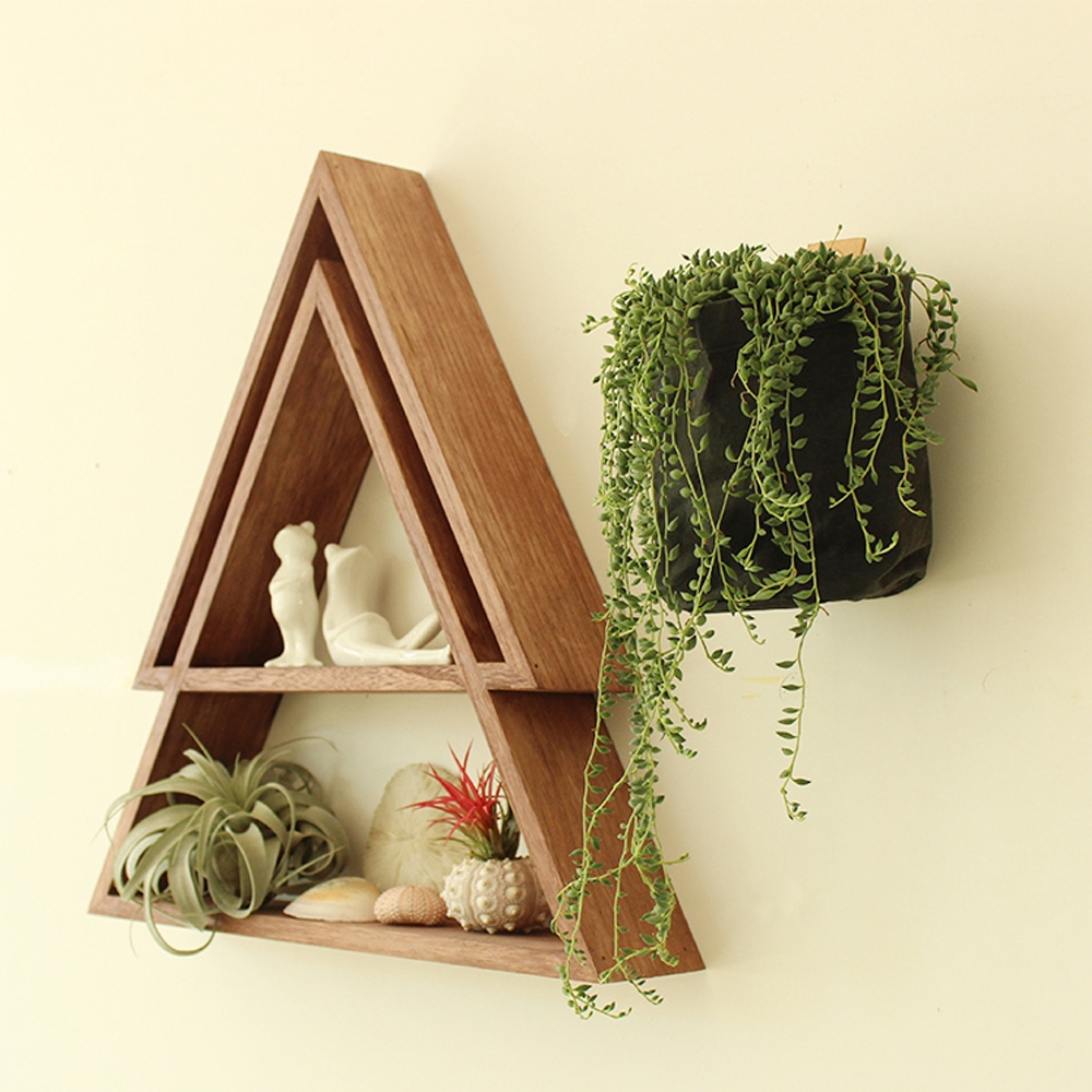 2-Tier Geometric Floating Shelves Wooden Decor Shelf window image