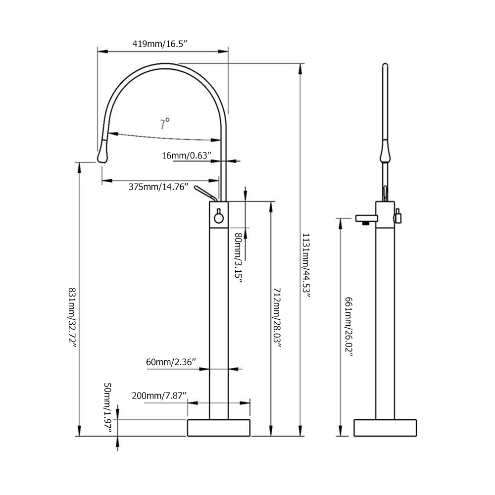 Chrome Freestanding Bathtub Filler Gooseneck Modern Bathtub Faucet Floor Mount with Handshower window image