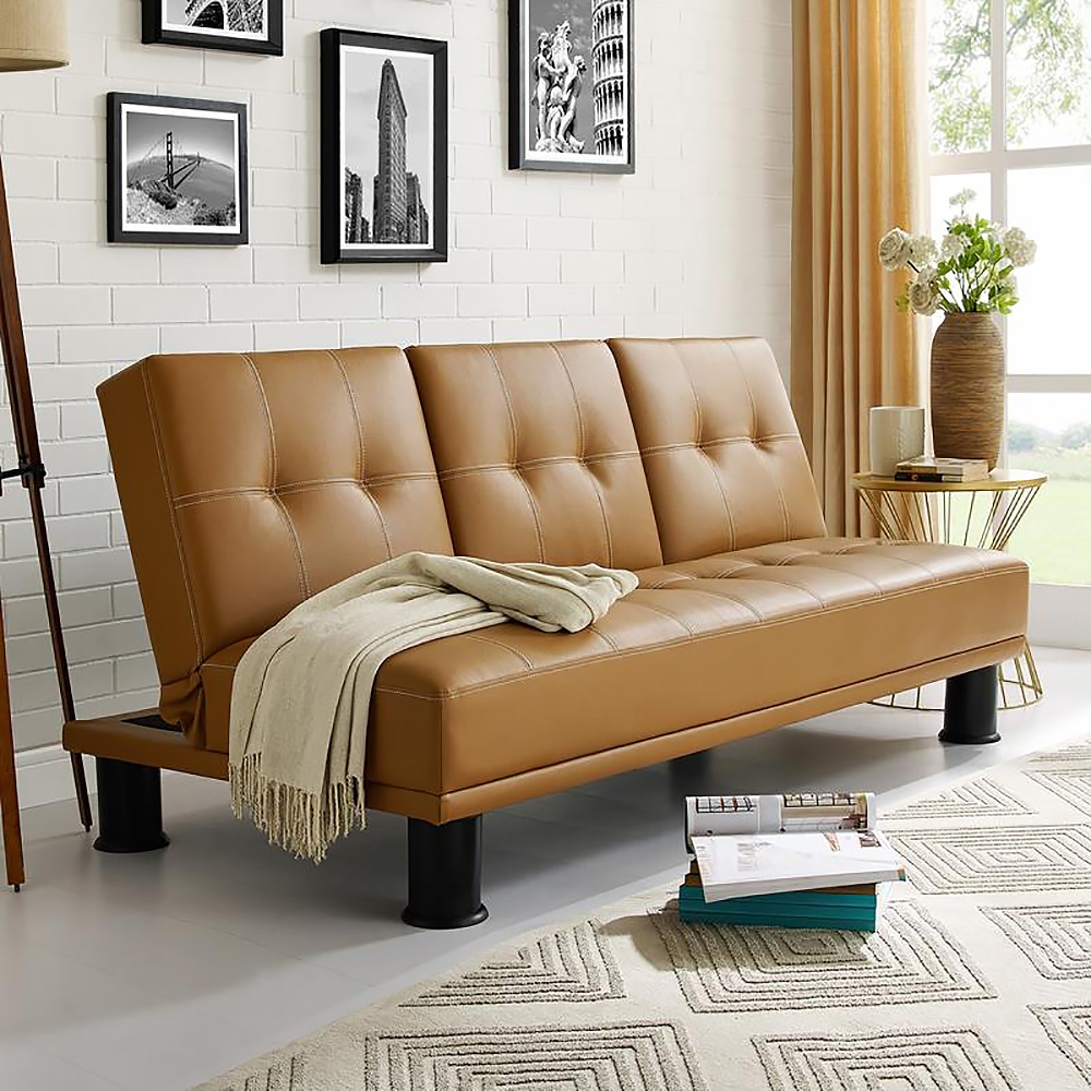 70.5" Full Sleeper Brown Sofa Leather Upholstered Convertible Sofa window image