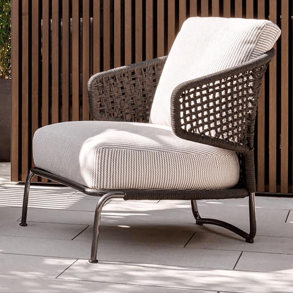 Rattan Patio Accent Chair with Square Arm and Cushion Pillow window image