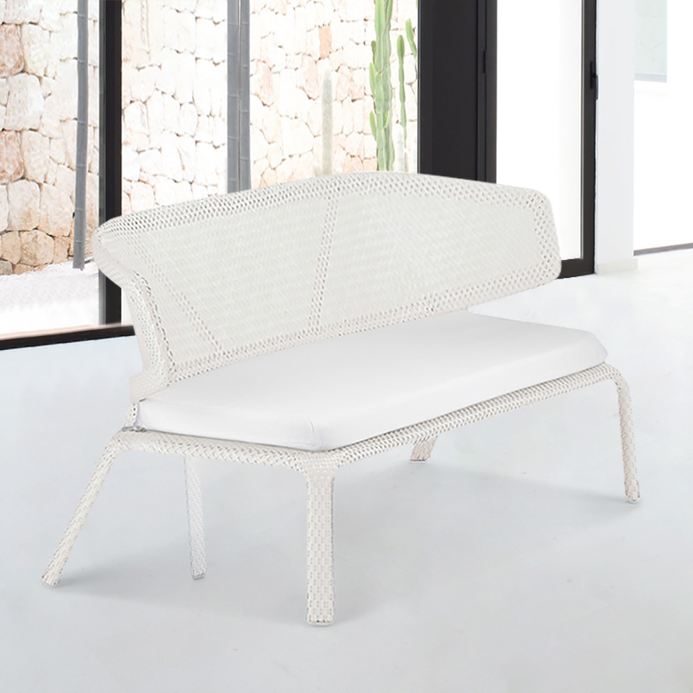 White Rattan Outdoor Sofa Loveseat with Cushion 4 Legs window image