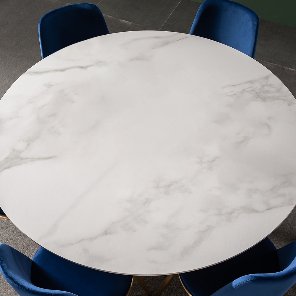 Modern Round White Sintered Stone Top Dining Table with Stainless Base ...