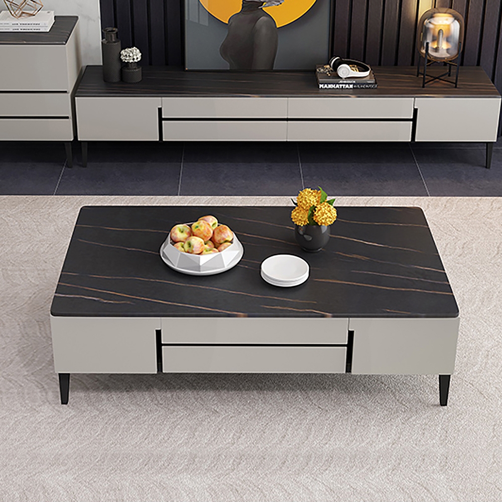 Modern Black Coffee Table with Storage with Sintered Stone Top & Wood Drawers window image