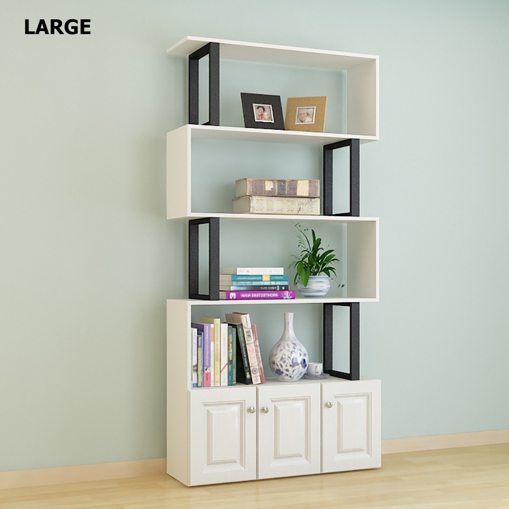 Contemporary Geometric Bookshelf with Door in White window image