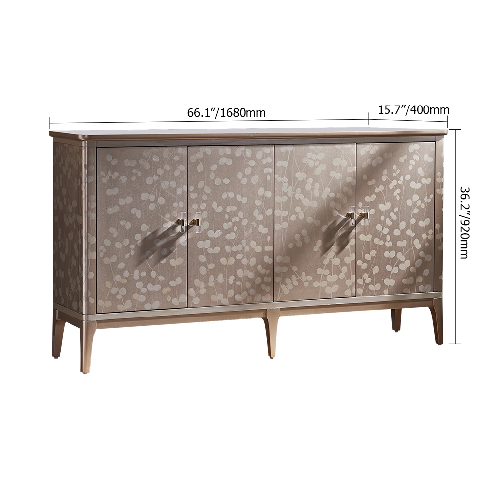 66" Champagne Sideboard 4-Door 4-Shelf Buffet Acrylic Pulls Gold Finsh window image