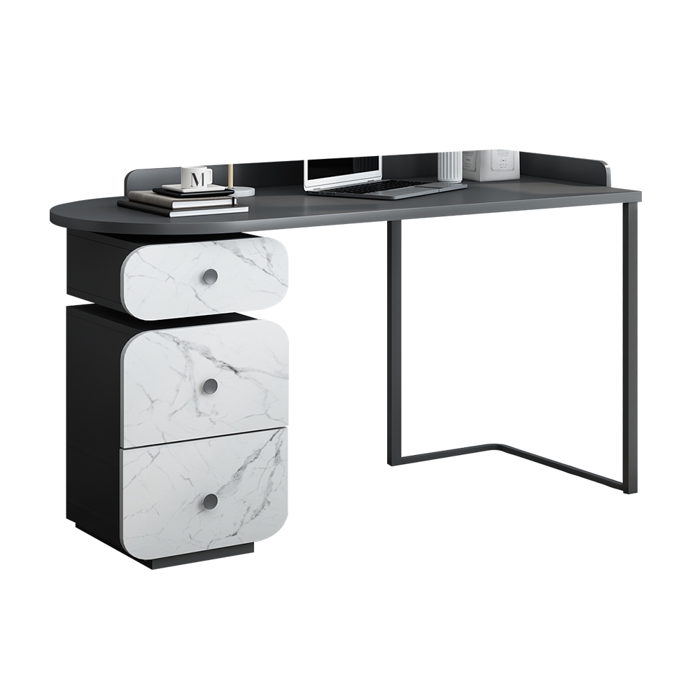 Bureau de bureau moderne avec tiroirs en MDF et acier au carbone noir et blanc image de fenêtre