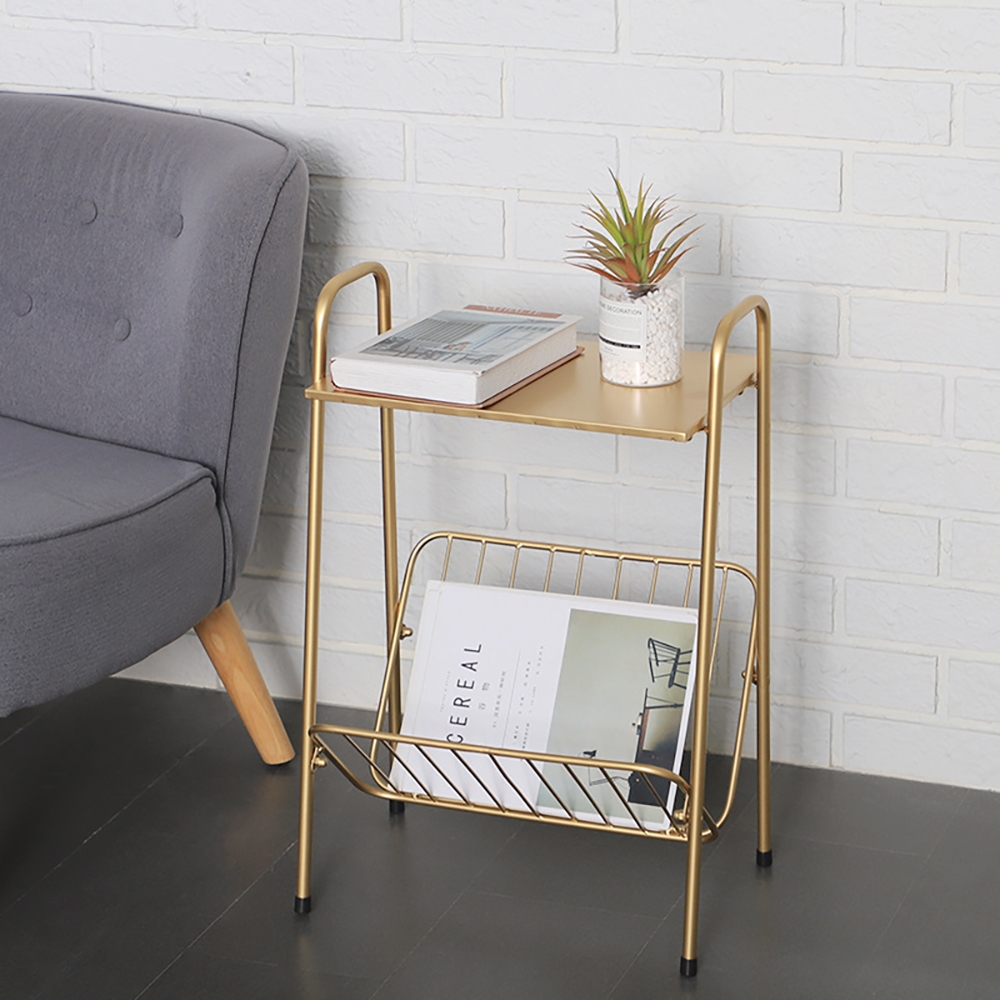 Moderm Living Room End Table with Storage in Gold Metal window image