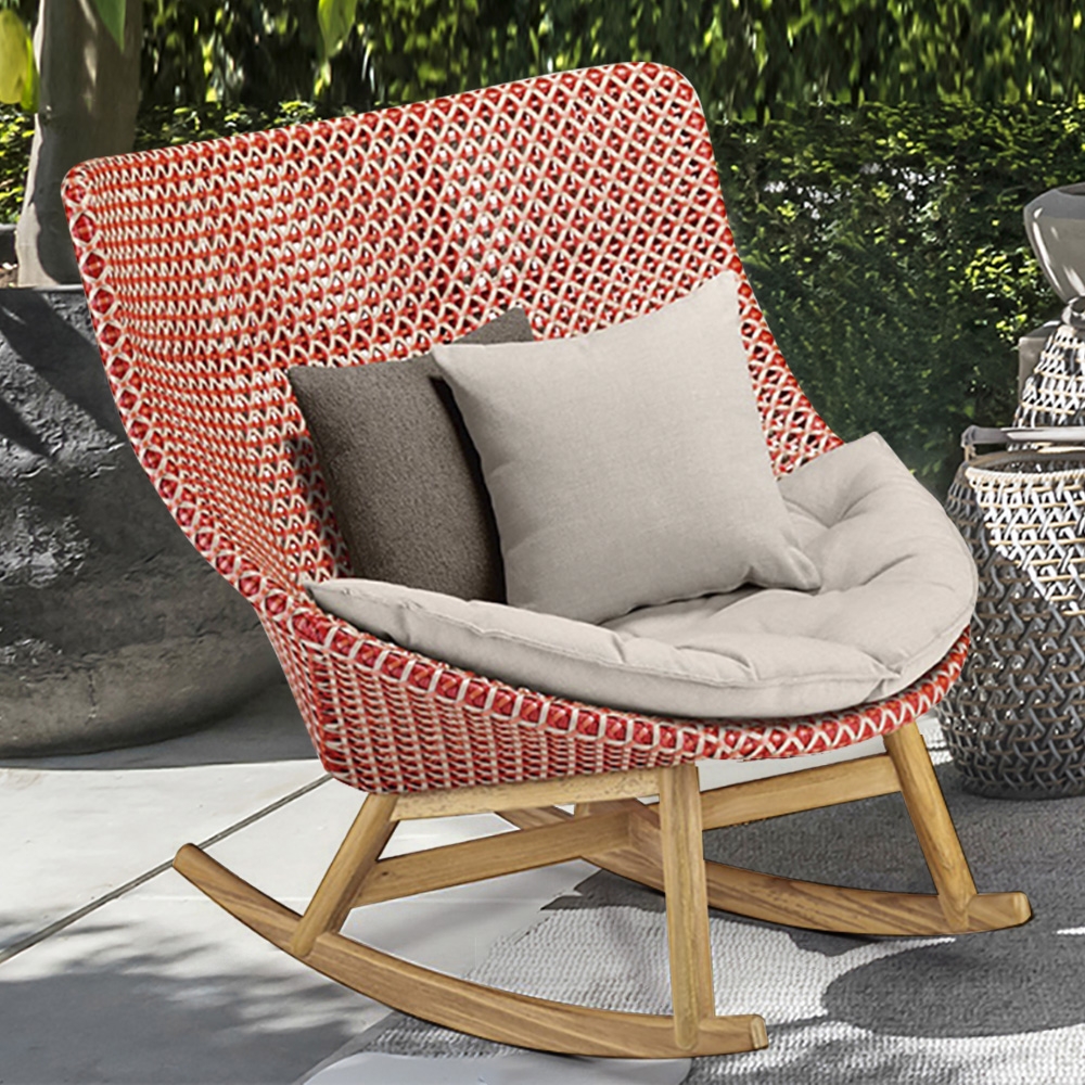 Patio Rattan Rocking Chair with Cushion Pillow window image
